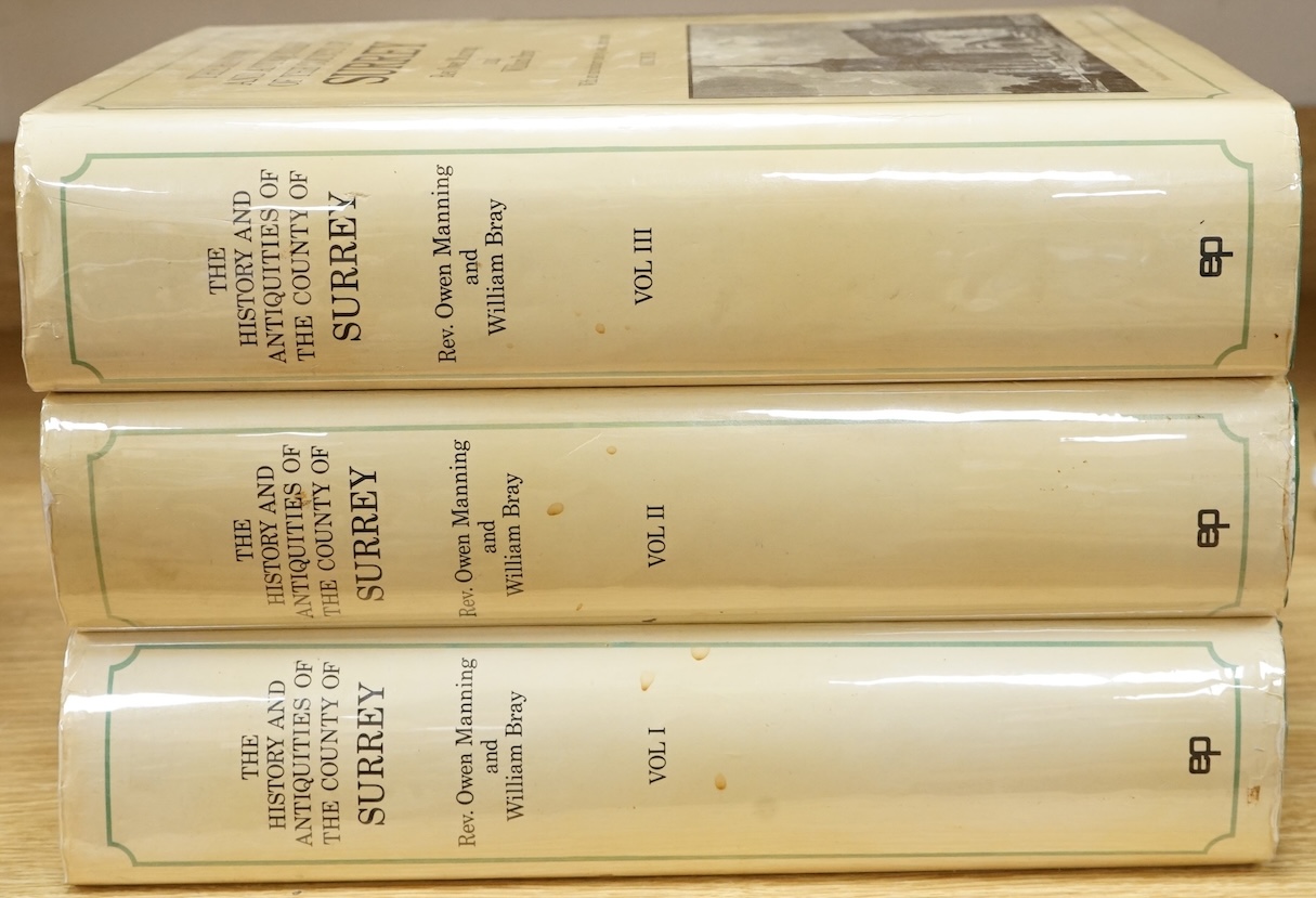Manning, Rev. Owen & Bray, William - The History and Antiquities of the County of Surrey. Facsimile Edition, 3 vols. Introductory note by Professor Jack Simmons, reproducing the original plates, maps and pedigrees. gilt